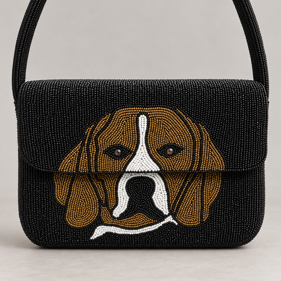 Handmade Pet Portrait Purse Beaded Dog Shoulder Bag