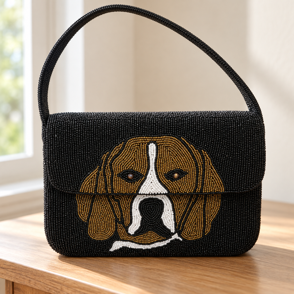 Handmade Pet Portrait Purse Beaded Dog Shoulder Bag