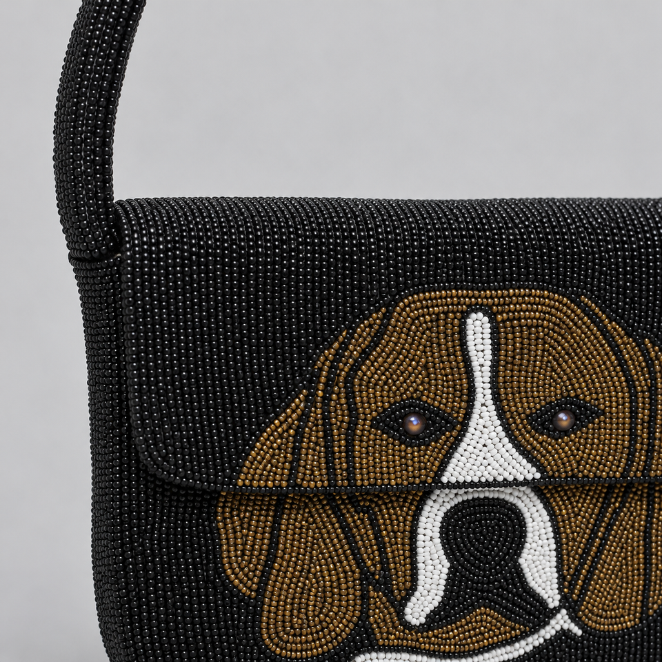Handmade Pet Portrait Purse Beaded Dog Shoulder Bag