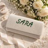 Personalized White Beaded Purse Custom Name Bridal Clutch Bag