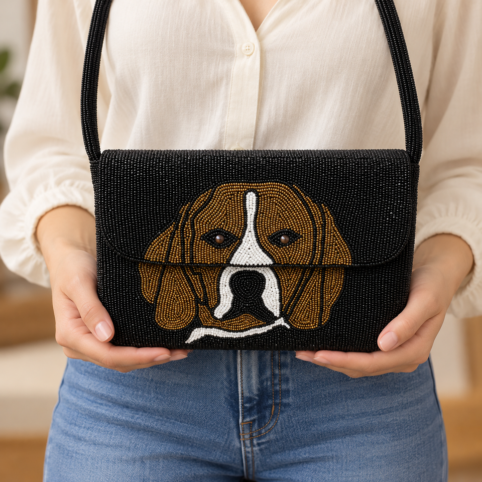 Handmade Pet Portrait Purse Beaded Dog Shoulder Bag